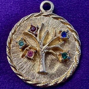 Vintage Pendant Tree of Life Colorful Rhinestones in Gold Tone Mother Pendant